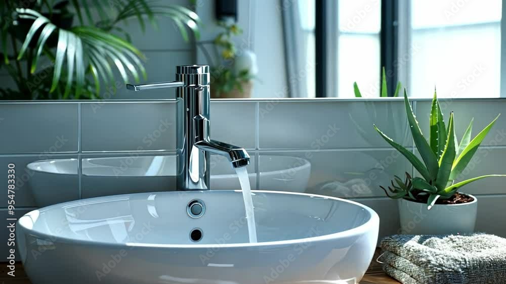 A modern, minimalist bathroom sink with clean lines and no clutter A modern, minimalist bathroom sink with clean lines and no clutter