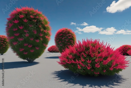 Stunning 3D Visualization of Colorful Rhapis Excelsa Plants on a Secluded Background photo