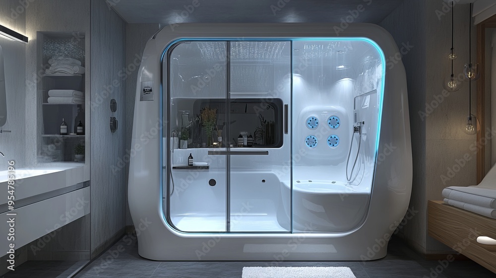 Modern Luxury Bathroom with Digital Steam Shower and Built-In Spa | Whimsical 3D Rendering Modern Luxury Bathroom with Digital Steam Shower and Built-In Spa | Whimsical 3D Rendering