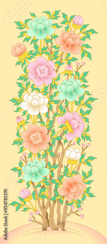 Peony painting, a traditional Korean folk painting photo