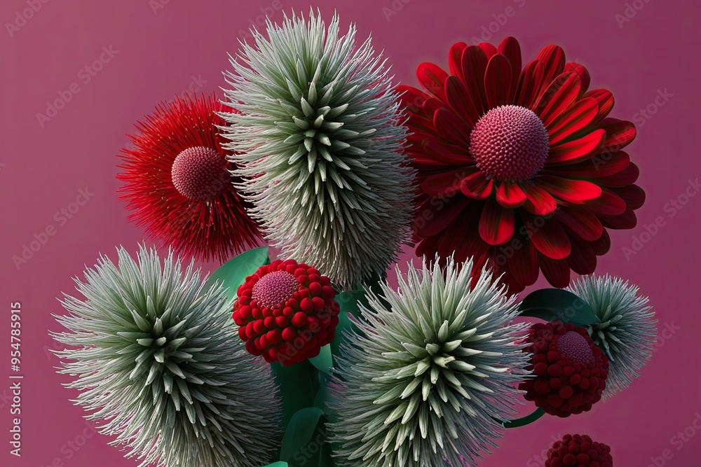Lively 3D Artwork of Bristle and Crimson Plants Showcasing Vibrant Follicles and Beautiful Blooms Lively 3D Artwork of Bristle and Crimson Plants Showcasing Vibrant Follicles and Beautiful Blooms