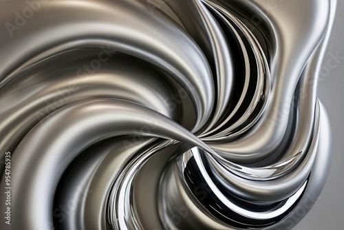 Inspiring Abstract Three Dimensional Canvas with Silver Organic Curves photo