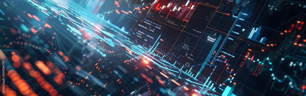 Digital background featuring glowing arrows and graphs, representing stock with sun light in the background Digital background featuring glowing arrows and graphs, representing stock with sun light in the background