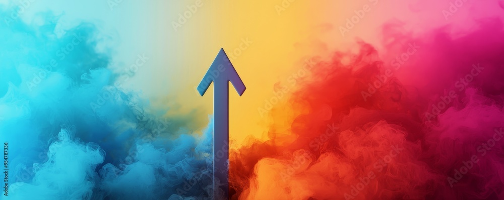 Bright arrow moving upward, growth and expansion theme, soft gradients, watercolor style Bright arrow moving upward, growth and expansion theme, soft gradients, watercolor style