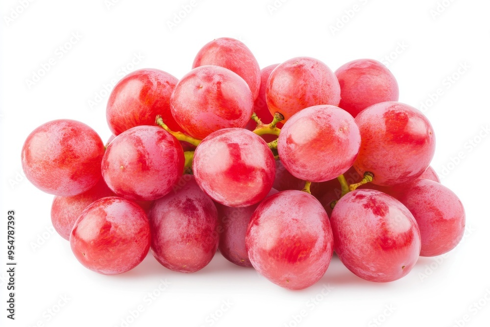 Against a White Background, a single cluster of vivid red grapes stands out against a white or clear background. Against a White Background, a single cluster of vivid red grapes stands out against a white or clear background.