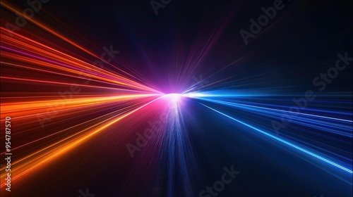 Light, straight line, radiating line, luminous, effect, blue, orange, black background. Generative AI.