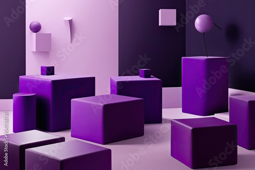 Stunning Three-Dimensional Purple Cube Abstract Landscape Art