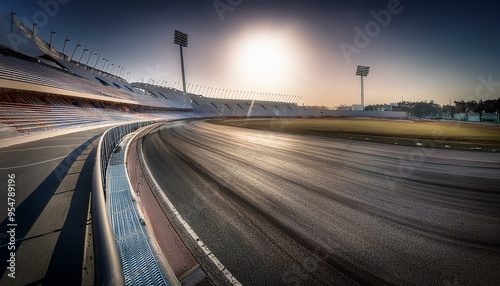 Race track corner in motion, dynamic drive, high speed view