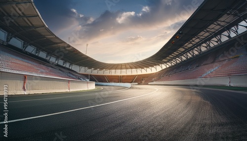 Race track corner in motion, dynamic drive, high speed view