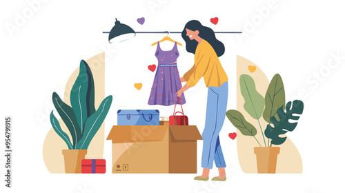 Excited Woman Receiving Dress Delivery from Online Shop, Enjoying Quick and Pleasant E-Commerce Shopping Experience