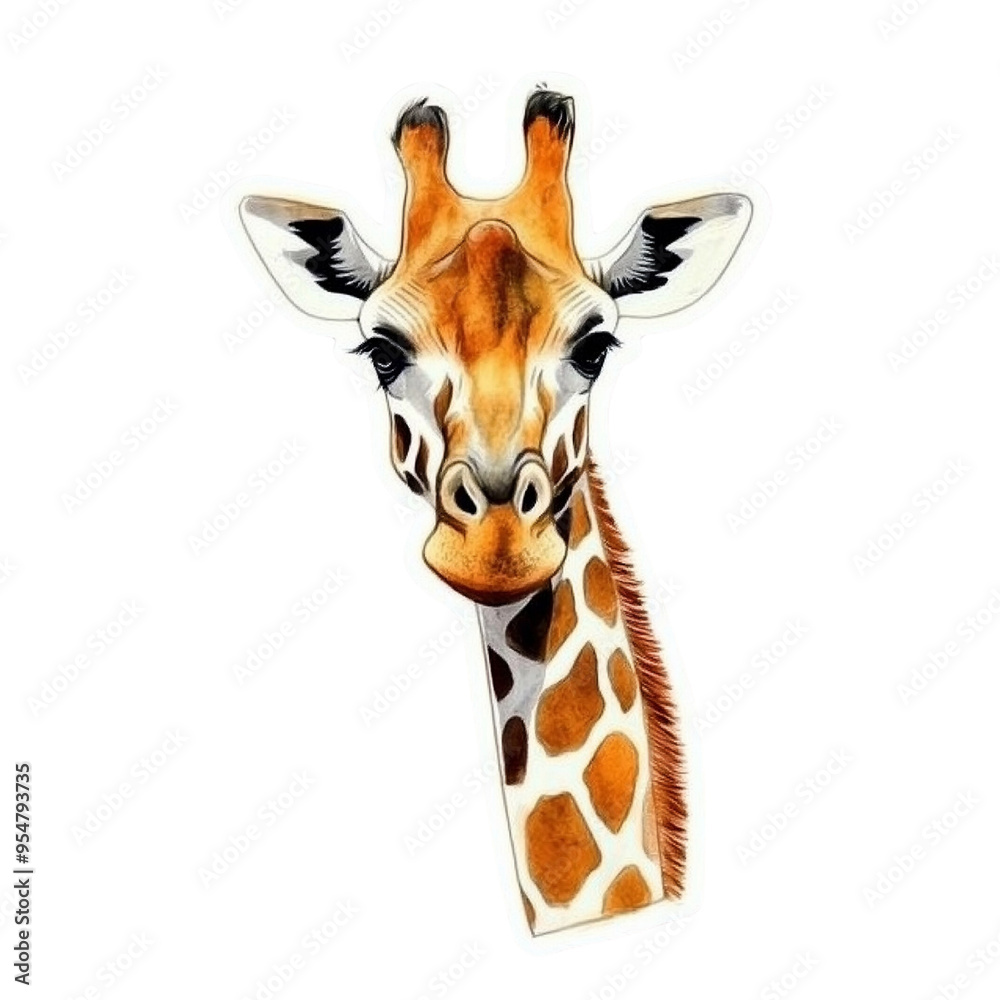 Obraz premium Watercolor giraffe sticker style, cut out, isolated on transparent background
