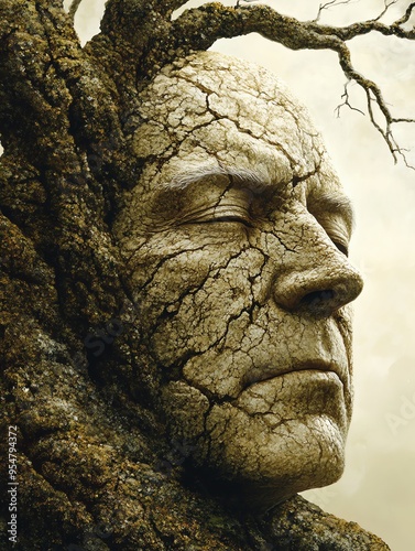 Ancient Tree Face: Blending Human Form with Nature's Timeless Essence photo