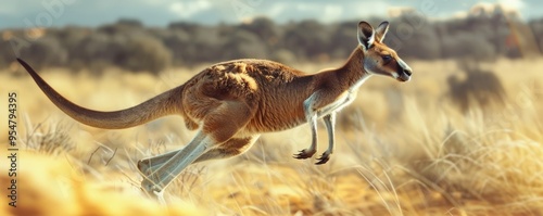 Agile kangaroo bounding across outback, 4K hyperrealistic photo