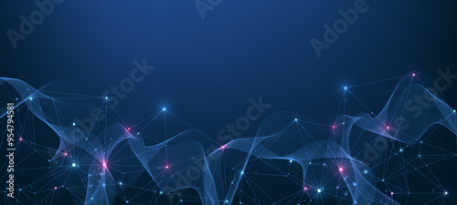 Global network connection concept. Big data visualization. Social network communication in the global computer networks. Internet technology. Business. Science. Vector illustration