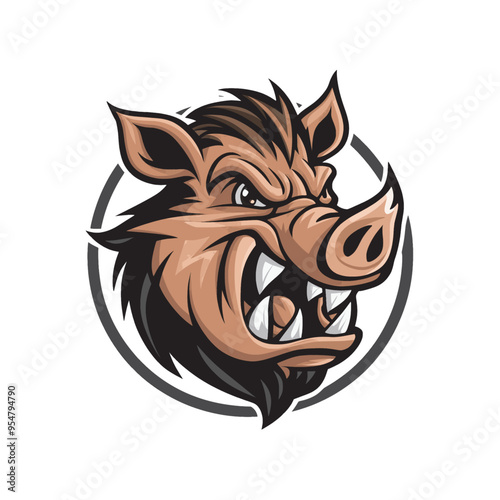 Wild boar design logo illustration with text on white background