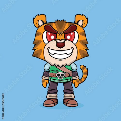 Cute Tiger Cartoon Wearing Classic Medieval Armor.