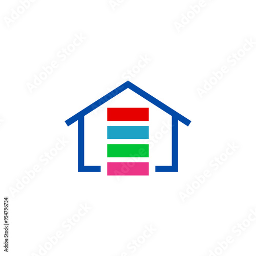 Home painting. House logo with paint stripes. Colored vector illustration.