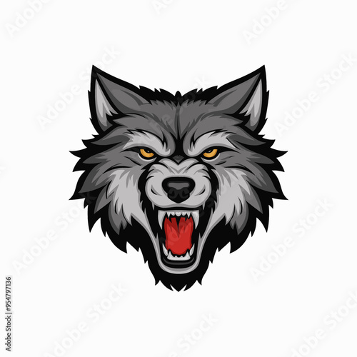 wolf roar design logo illustration on white background