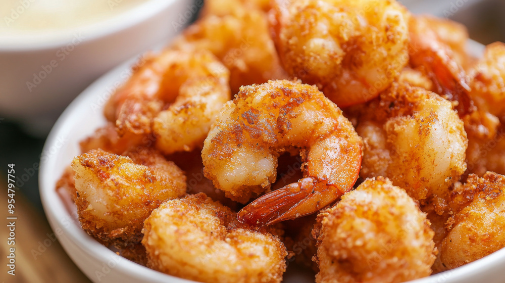 Breaded shrimp deep-fried until golden and crispy. Breaded shrimp deep-fried until golden and crispy.