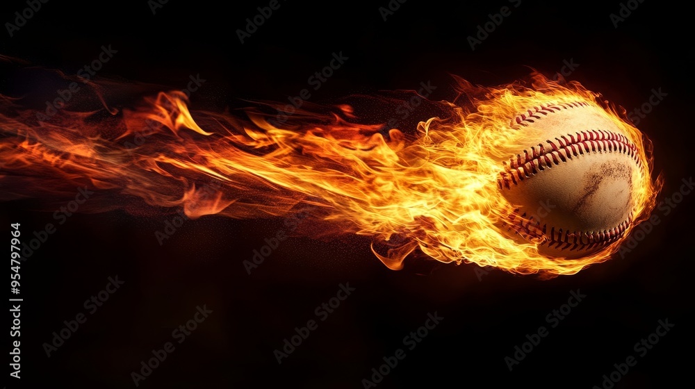 A flaming baseball appears to be in motion, symbolizing speed and intensity in sports. A flaming baseball appears to be in motion, symbolizing speed and intensity in sports.