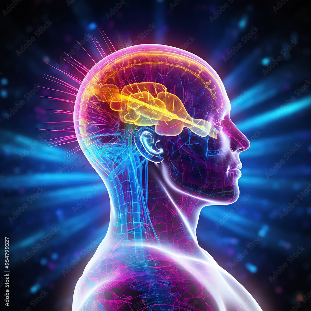 Nano technology innovation concept. Human brain, futuristic technology development. Artificial intelligence. illustration. Nano technology innovation concept. Human brain, futuristic technology development. Artificial intelligence. illustration.