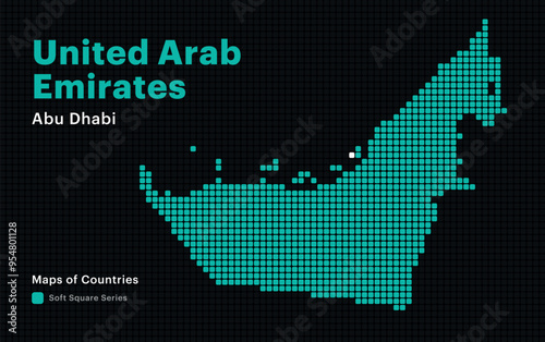 Creative Dotted Map of United Arab Emirates with capital Abu Dhabi. Soft Square dots
