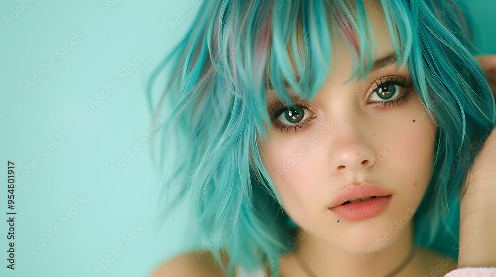 Woman With Blue Hair Posing For Picture Woman With Blue Hair Posing For Picture