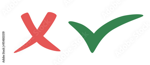 Check marks icons YES and NO. Check marks agree and disagree. Vote, voting, election, decision, choice concept. Signs YES and NO.
