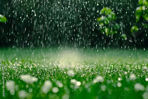 Wallpaper Mural Close-up of Spring Rain Falling on Fresh Green Grass with Sparkling Water Droplets Torontodigital.ca