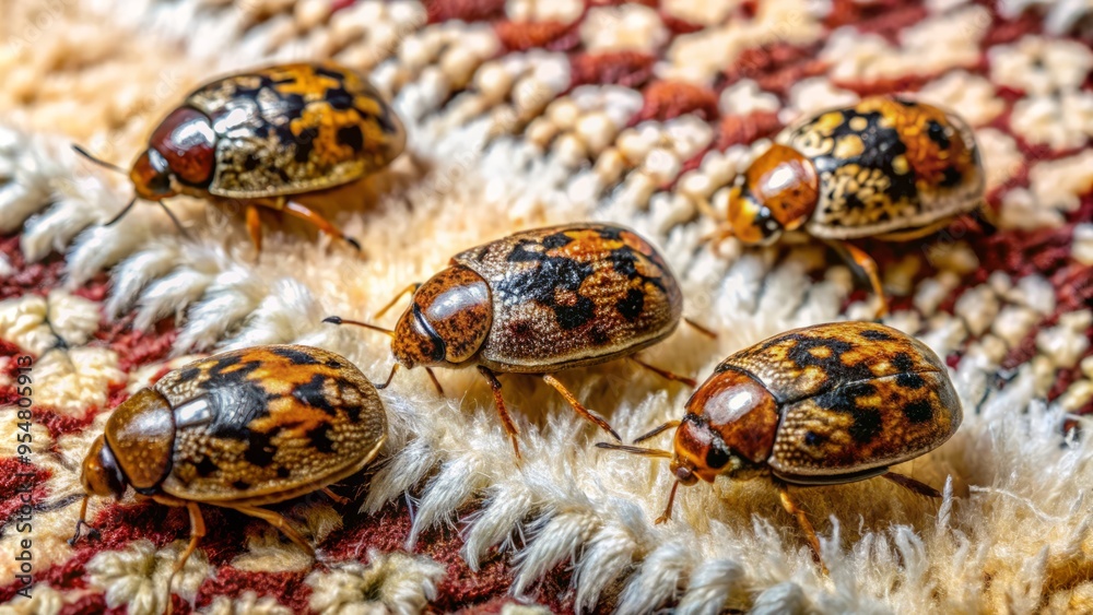 A close-up photo captures the tiny menace of carpet beetles infesting a ...