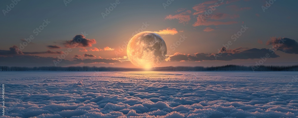 Winter moonrise over a snow-covered field, 4K hyperrealistic photo Winter moonrise over a snow-covered field, 4K hyperrealistic photo