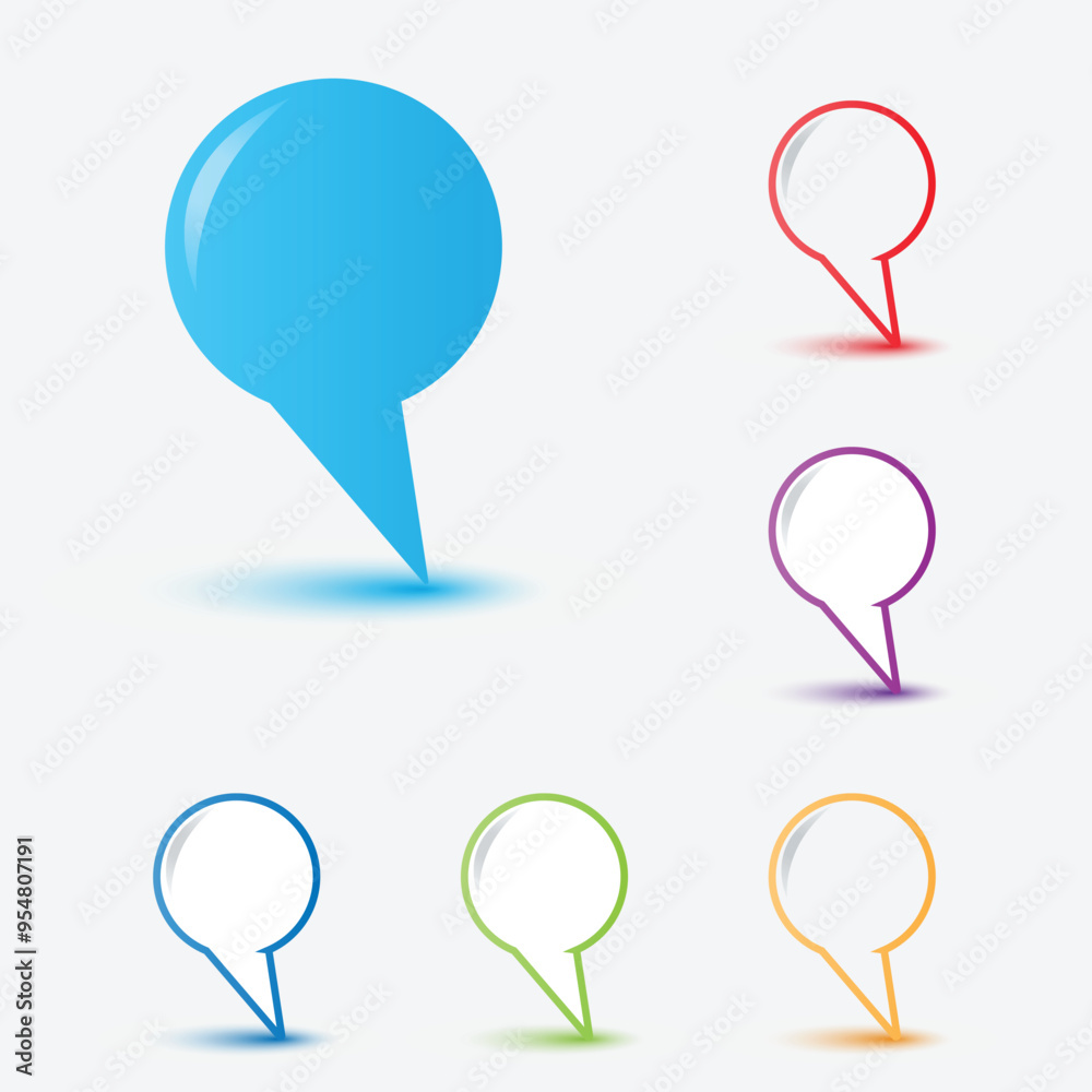 Multicolor Pin, Icon, Symbol, point, Map with white Vector Background