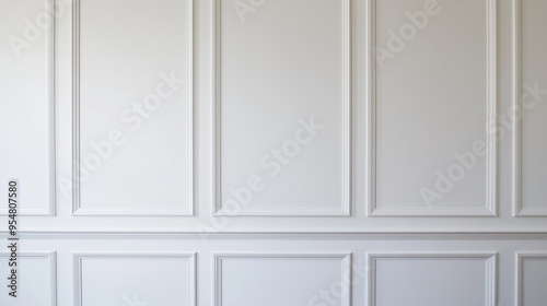 Clean, white paneled wall providing an elegant and minimalist backdrop suitable for various interior design and decor purposes.