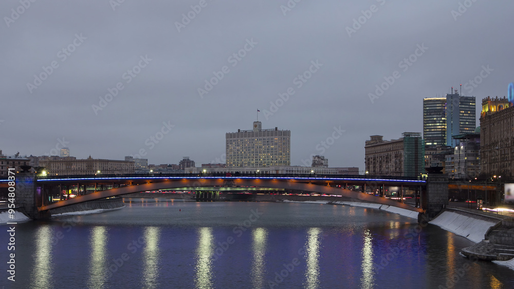 Naklejka premium Government house of Russian Federation day to night timelapse hyperlapse, Moscow