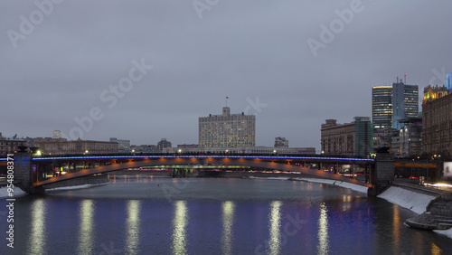 Government house of Russian Federation day to night timelapse hyperlapse, Moscow photo