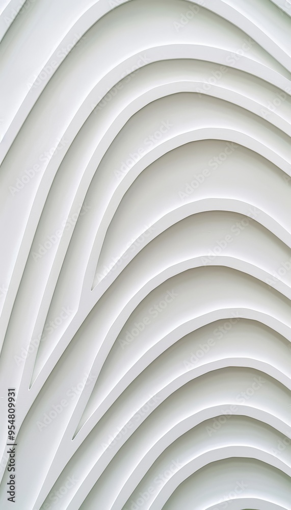 Fototapeta premium Abstract Architectural Detail, Close-Up View of Curved White Building Facade with Decorative Lines