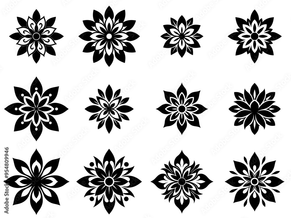 A set of Floral ornament logo and icon designs, Black Floral ornament bundle A set of Floral ornament logo and icon designs, Black Floral ornament bundle