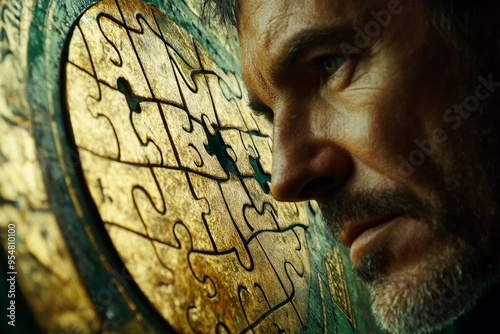 Wallpaper Mural Behavioral therapy Brain mapping Old man studying a puzzle through a magnifying glass symbolizing the meticulous nature of thought the search for clarity and the pursuit of knowledge Torontodigital.ca