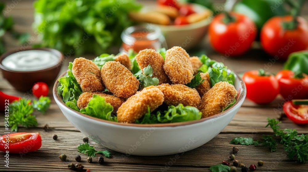 Served in a convenient to-go container, boneless chicken nuggets and wings are smothered in spicy buffalo sauce atop lettuce. Served in a convenient to-go container, boneless chicken nuggets and wings are smothered in spicy buffalo sauce atop lettuce.