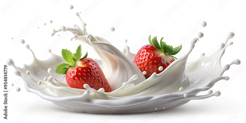 Milk splash and Strawberry pouring, Seamless pattern border, isolated on white background. clipping path Milk splash and Strawberry pouring, Seamless pattern border, isolated on white background. clipping path