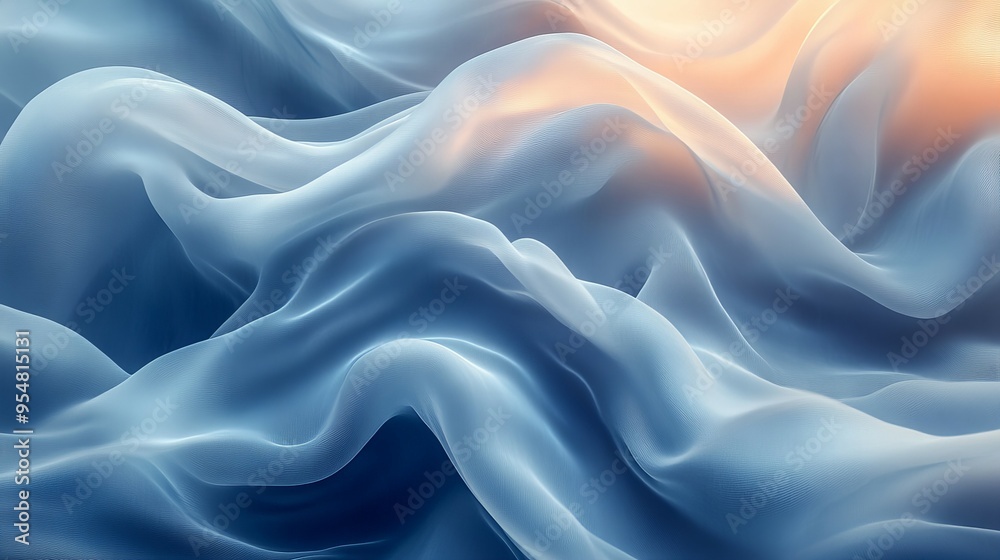Obraz premium Minimalistic abstract background with waving flowing curves and folds in various shades of blue, perfect for modern design projects, new beautiful stock image illustration AI