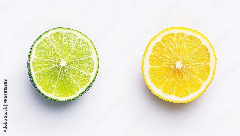 In two parts, yellow and green, with water droplets in the air over a transparent background In two parts, yellow and green, with water droplets in the air over a transparent background