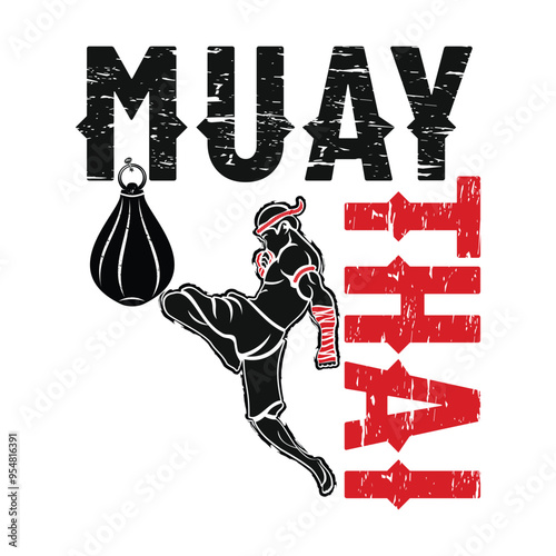 Vector drawing of the Thai boxer. Symbol Muay Thai. Boxing. Battle winner. Tournament fighters. Combat champion. Illustrations for t shirt print.