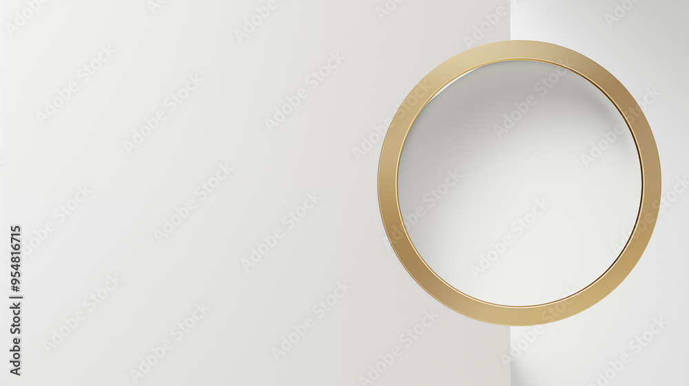 Golden Circular Frame Mounted on a Cornered Wall Golden Circular Frame Mounted on a Cornered Wall