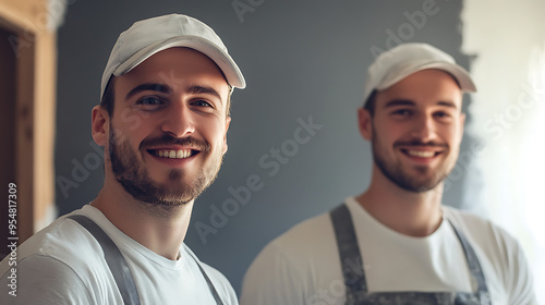Wallpaper Mural Portrait of two positive Caucasian men, painters working together on home renovation.  Torontodigital.ca