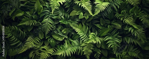 Lush green ferns with intricate fronds, 4K hyperrealistic photo