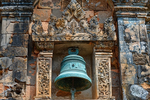 Church Bell Tower: Vintage Bronze Bell in Old Christian Church Architecture