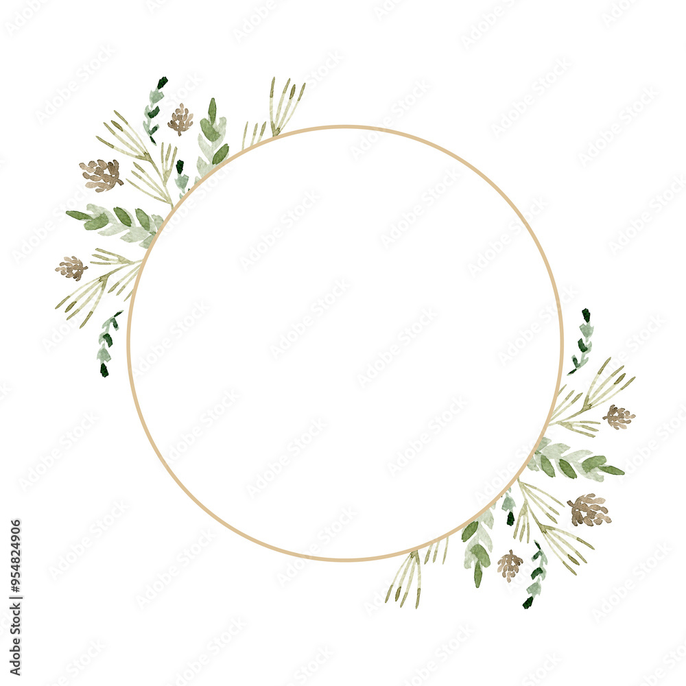 Watercolor Christmas wreath. A round frame with fir branches and cones. PNG clipart. Watercolor Christmas wreath. A round frame with fir branches and cones. PNG clipart.