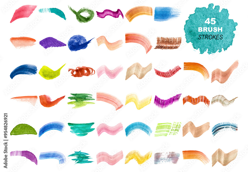 Vector collection of colorful watercolor brush strokes and splatters ...