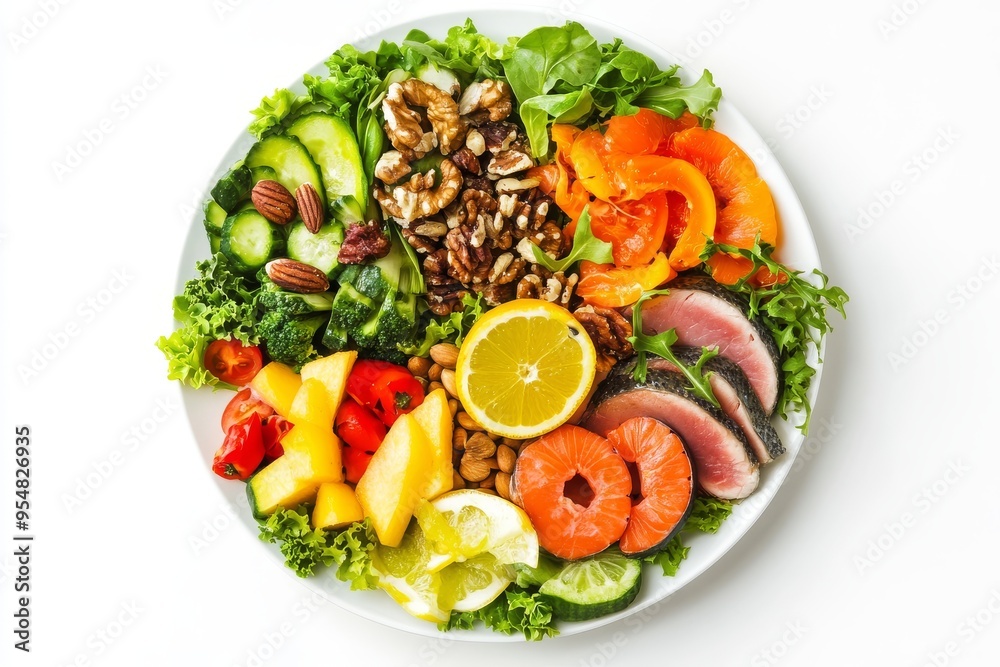 Various meals on white background, top view, food collage with generative AI Various meals on white background, top view, food collage with generative AI
